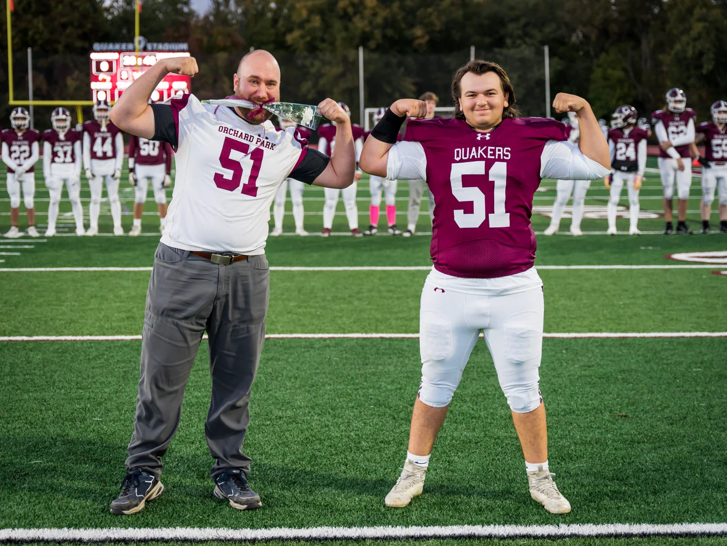 Teacher and player on Senior Night