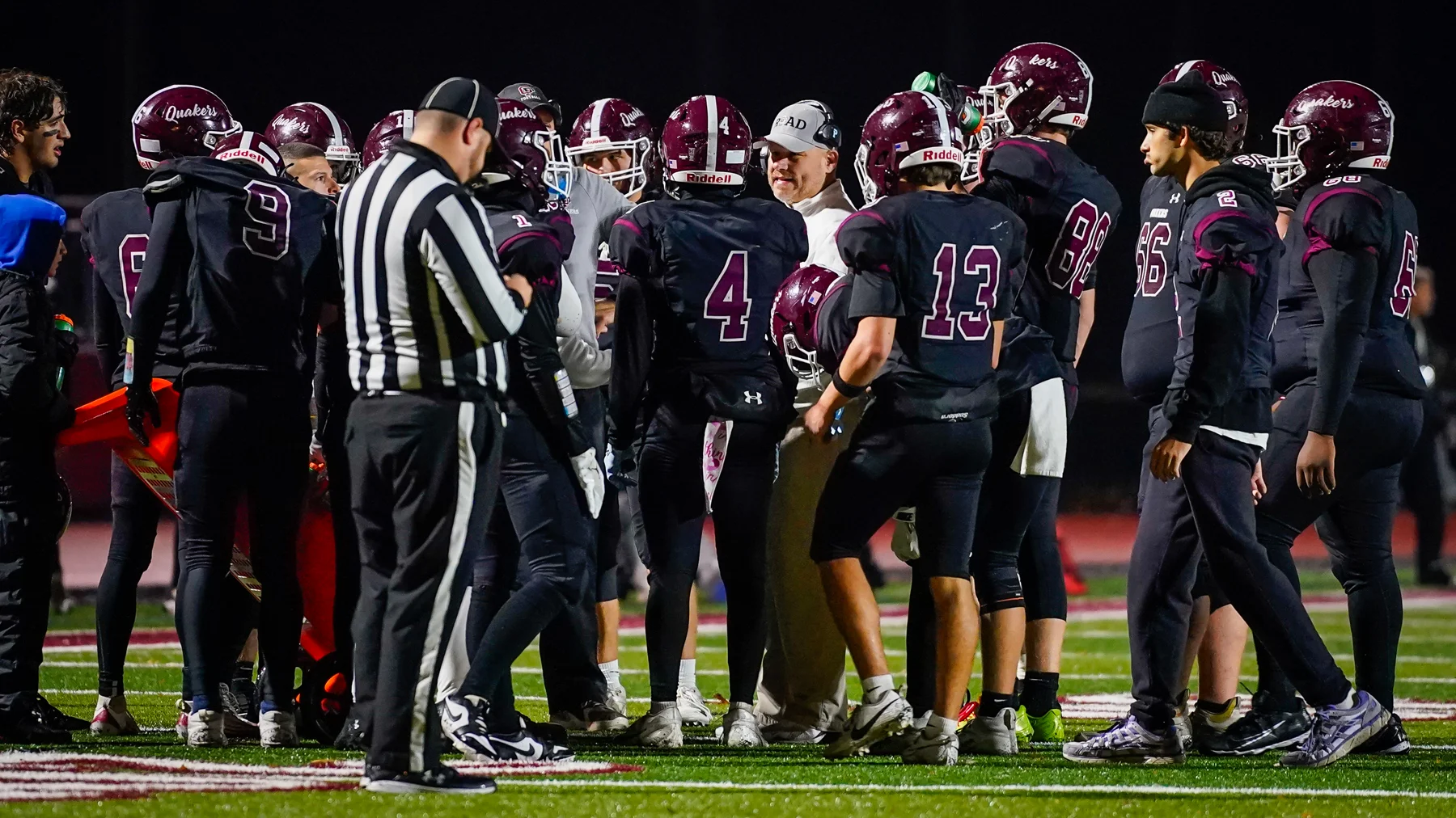 Orchard Park Football during a timeout